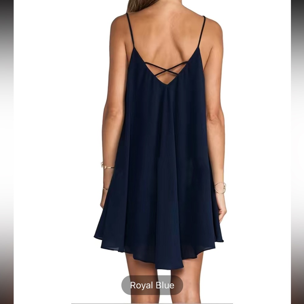 Sexy Deep V Cami Dress,Sleeveless Solid Backless Summer Dress - Picture 2 of 4